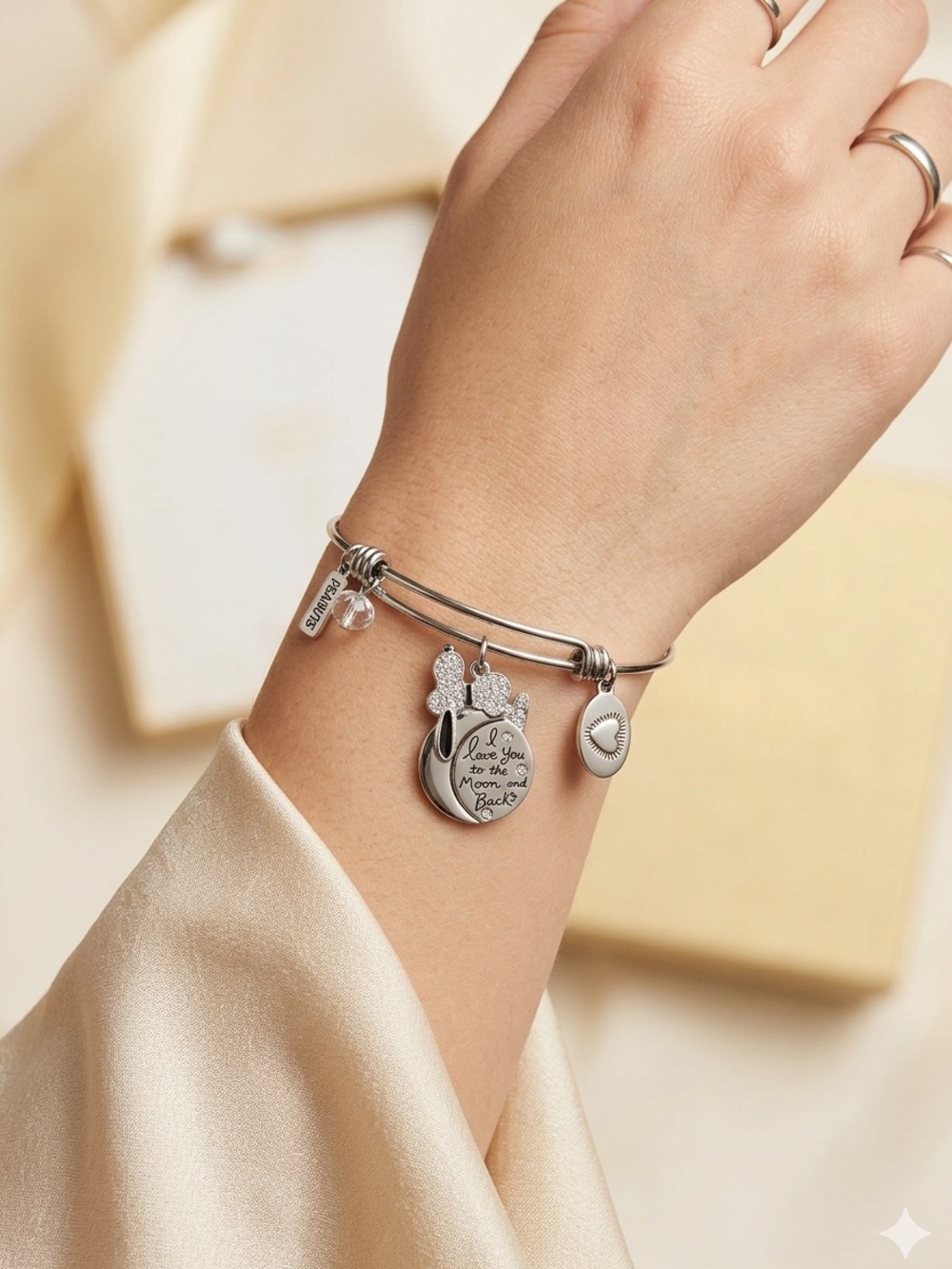 Peanuts Snoopy Charm Bangle | “Love You to the Moon” Bracelet